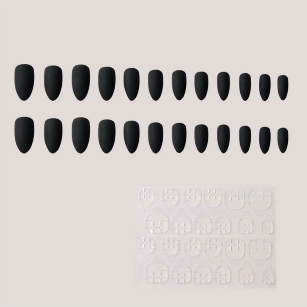 24 Piece Medium Black Almond Shape Press on Nails - Picture 2 of 7